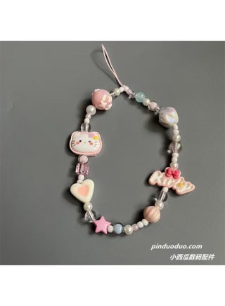 Kawaii Beaded  Phone Charms Strap Cute kitten Cell Phone Lanyard Wrist Strap - view 2